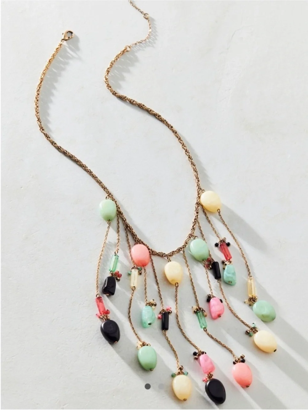 New! Boho Colorful Gold Mixed Stone Bib Boho Necklace (1076) - Picture 2 of 4
